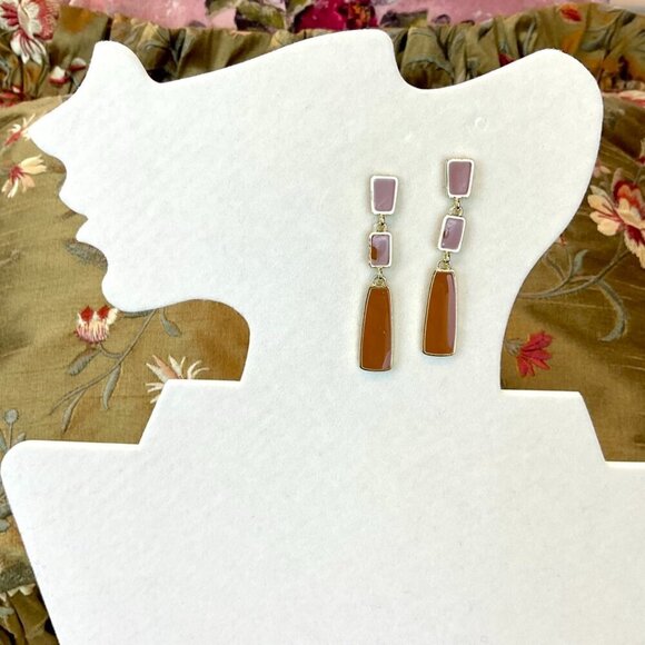 Source Unknown Jewelry - Earrings Vintage Drop Dangle 3 Brown Tiers Gold Tone Post Back 70s Vibe (~2 in)